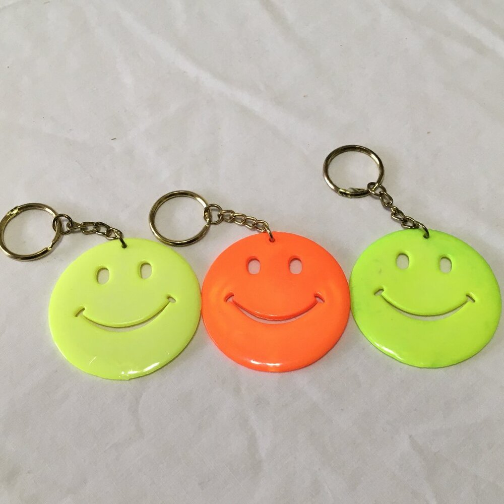 Vintage keychain ring lot neon color plastic smiley face